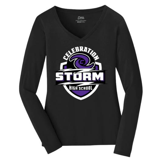 Celebration High School Ladies Storm Long Sleeve Cotton V-Neck