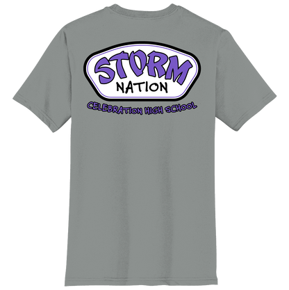 Gray t-shirt with 'Storm Nation Celebration High School' text on the back